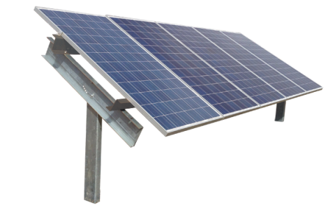 Solar ground mount racking image with 5 panels in portrait orientation